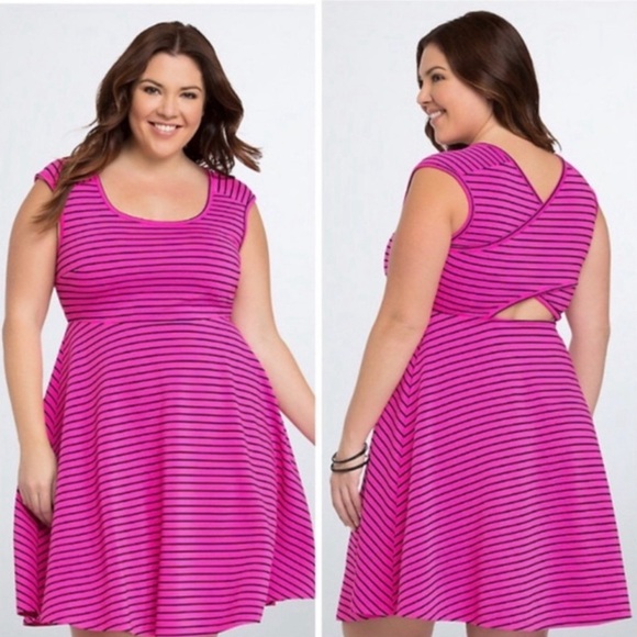 Torrid 00 hot pink horizontal stripe dress - Picture 2 of 5